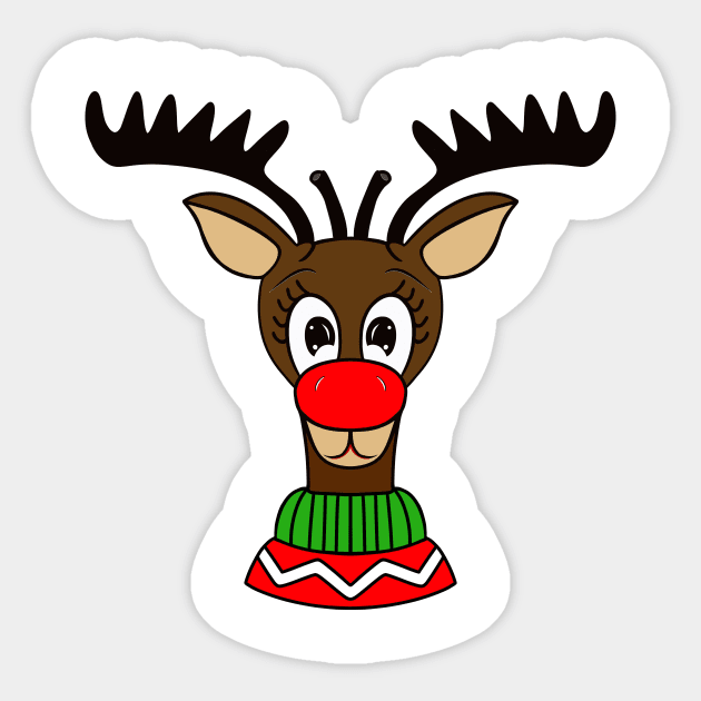 REINDEER Merry Christmas Green Red Sweater Sticker by SartorisArt1